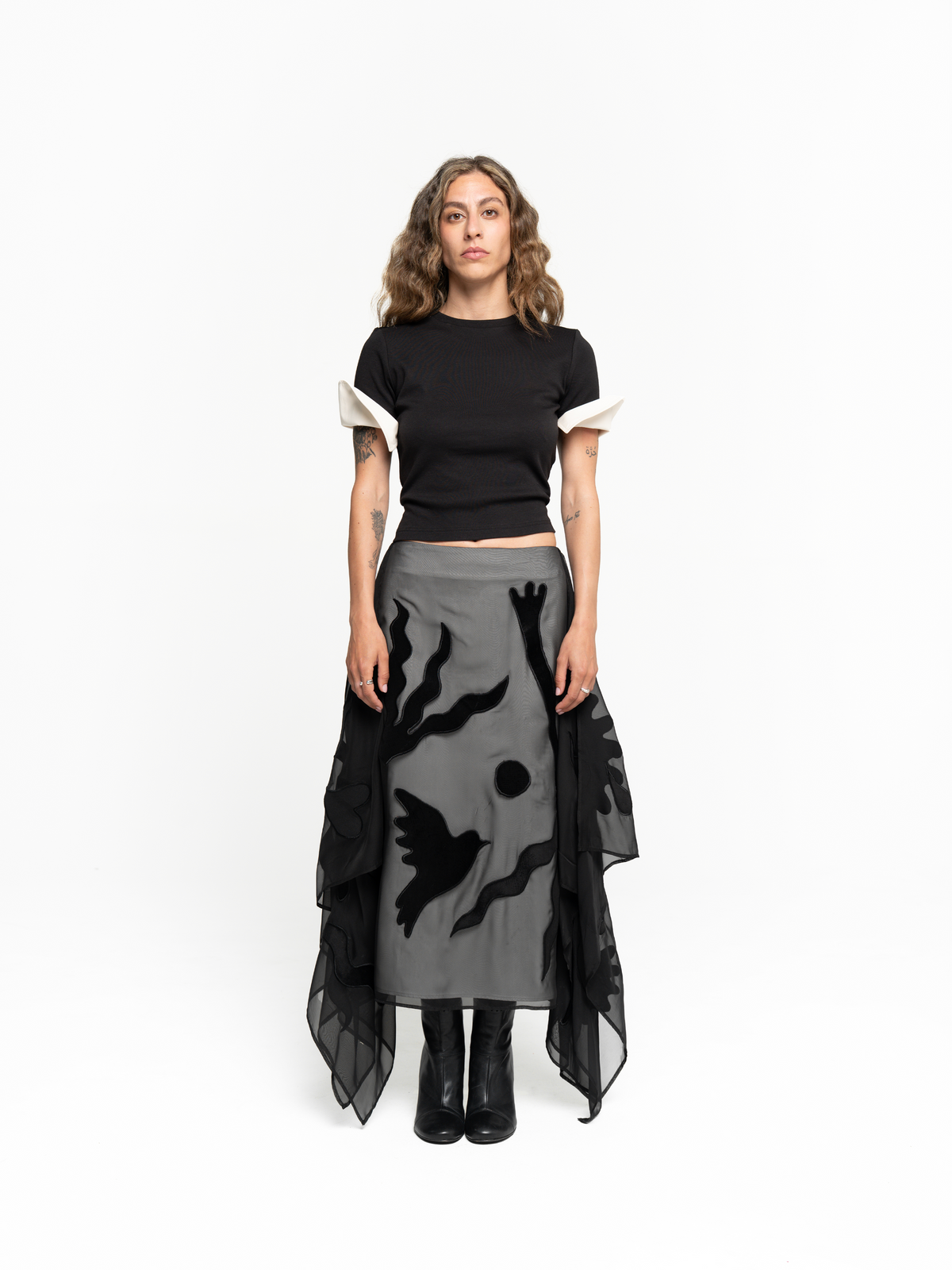Sheer Side Draped Skirt