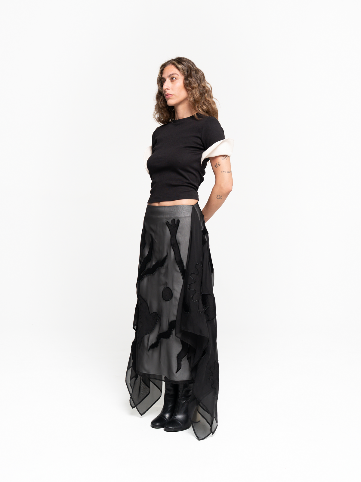 Sheer Side Draped Skirt