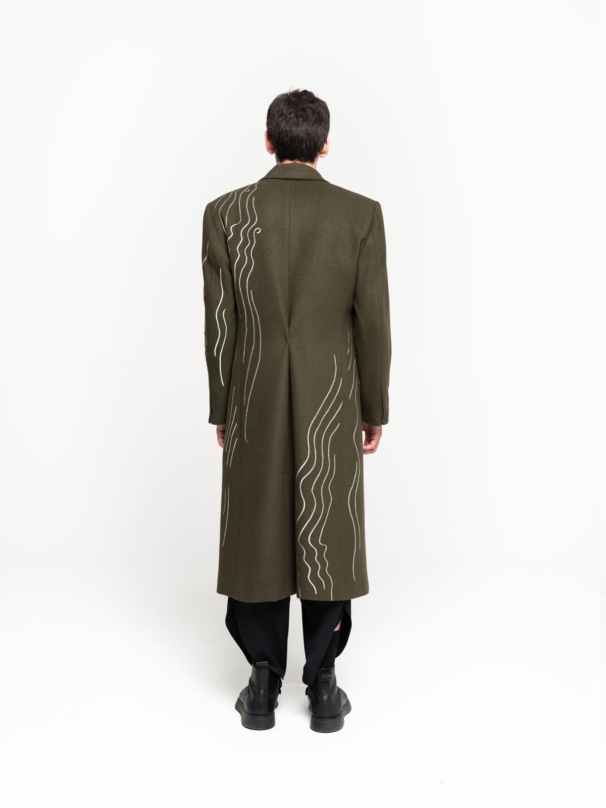 Embroidered Long Coat - Men