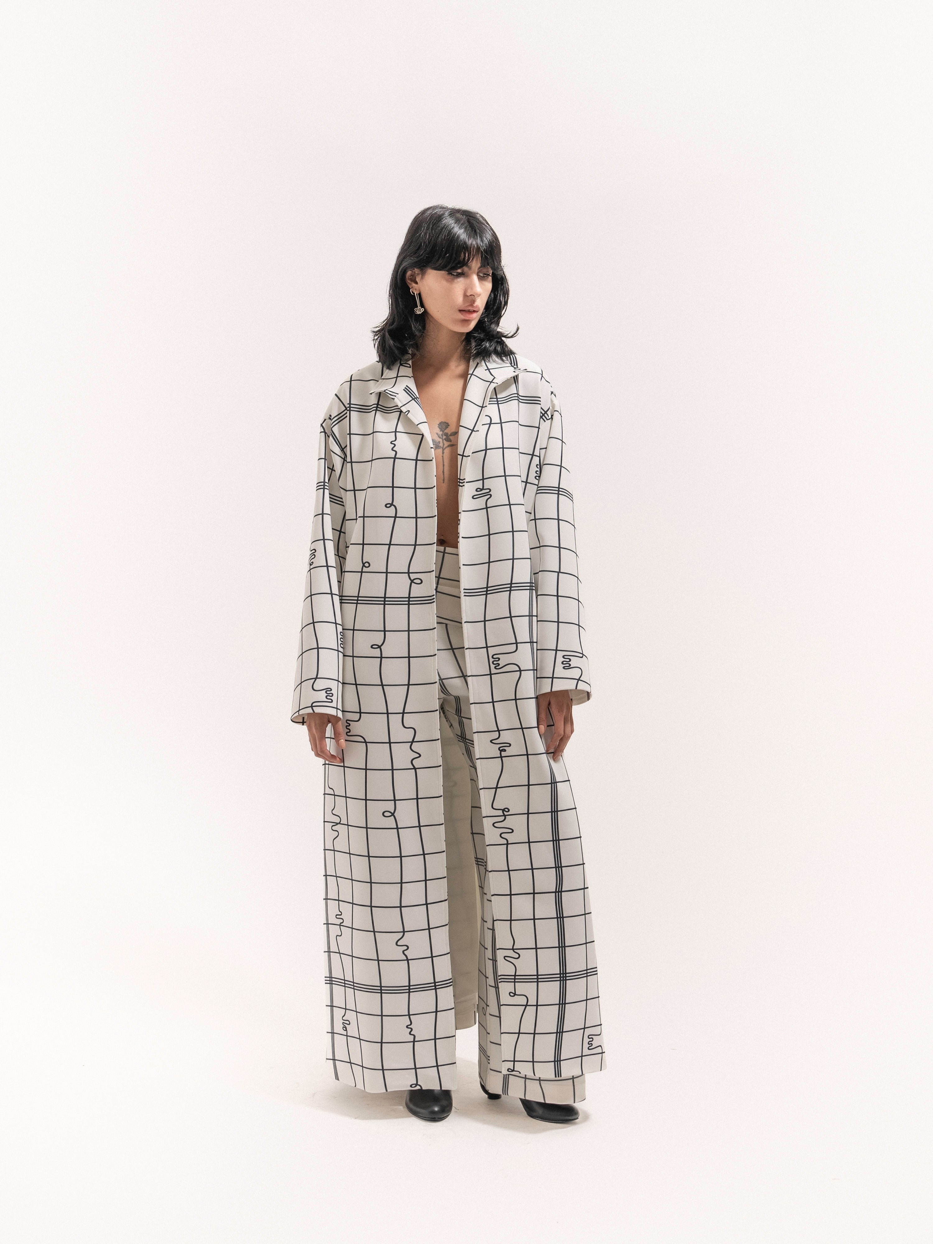 Grid Print Coat
