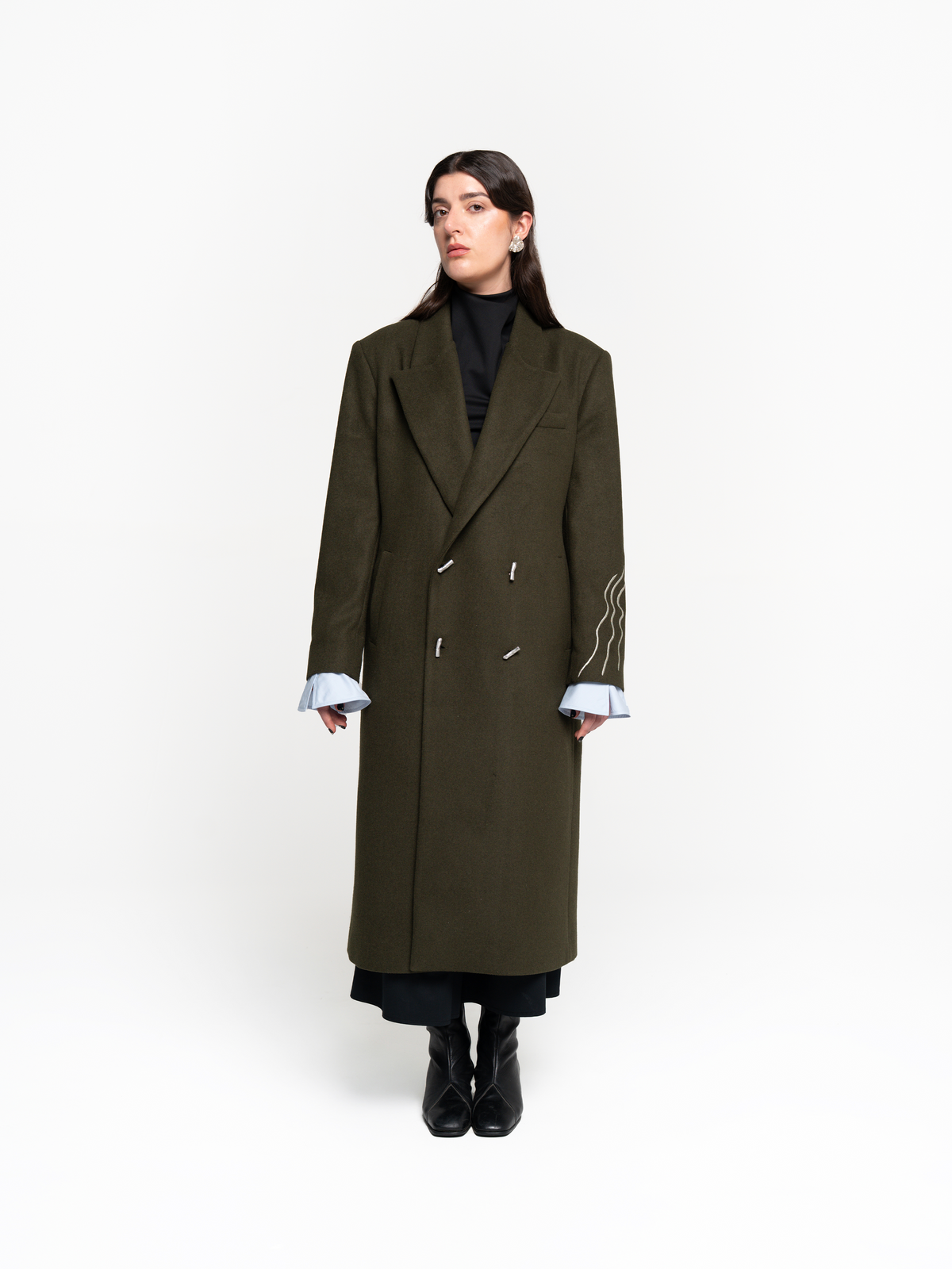 Embroidered Long Coat - Women