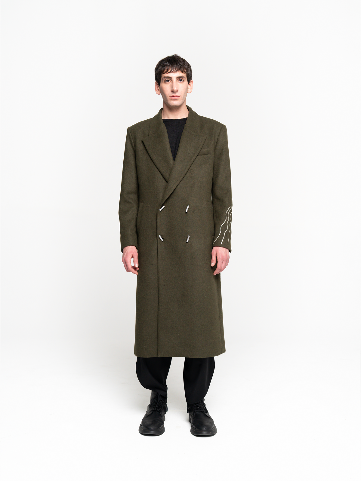 Embroidered Long Coat - Men