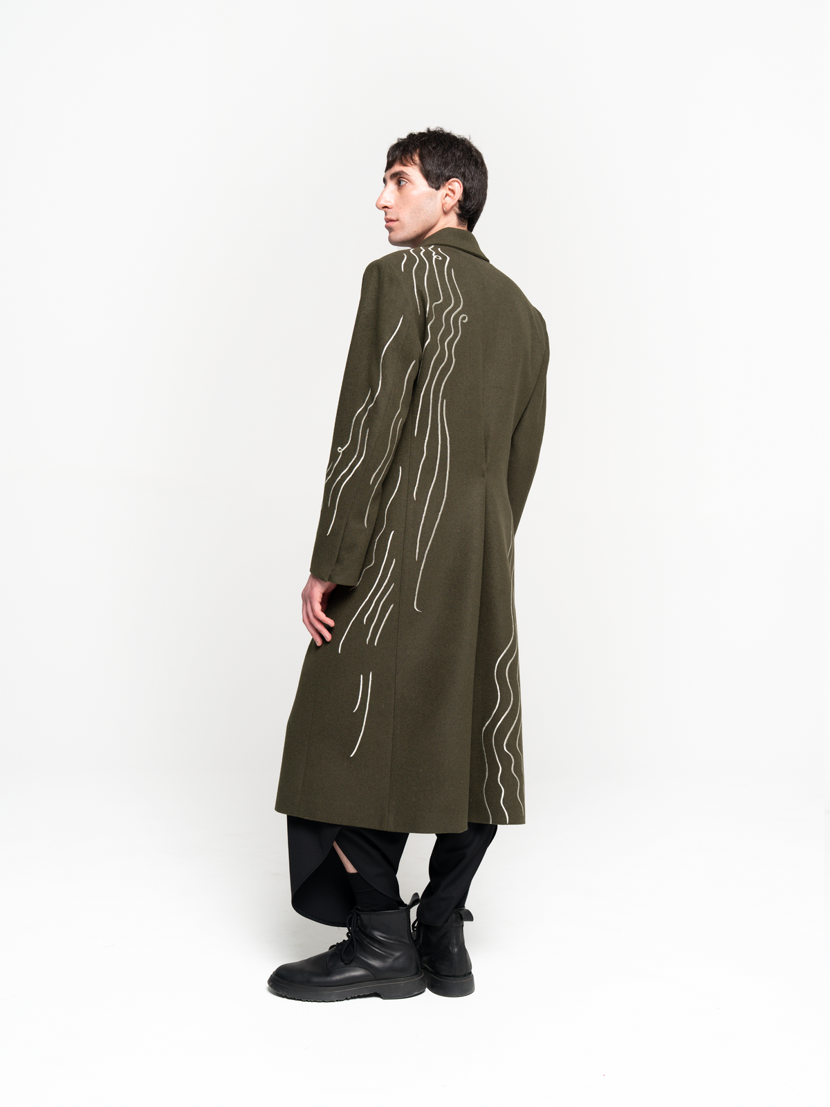 Embroidered Long Coat - Men