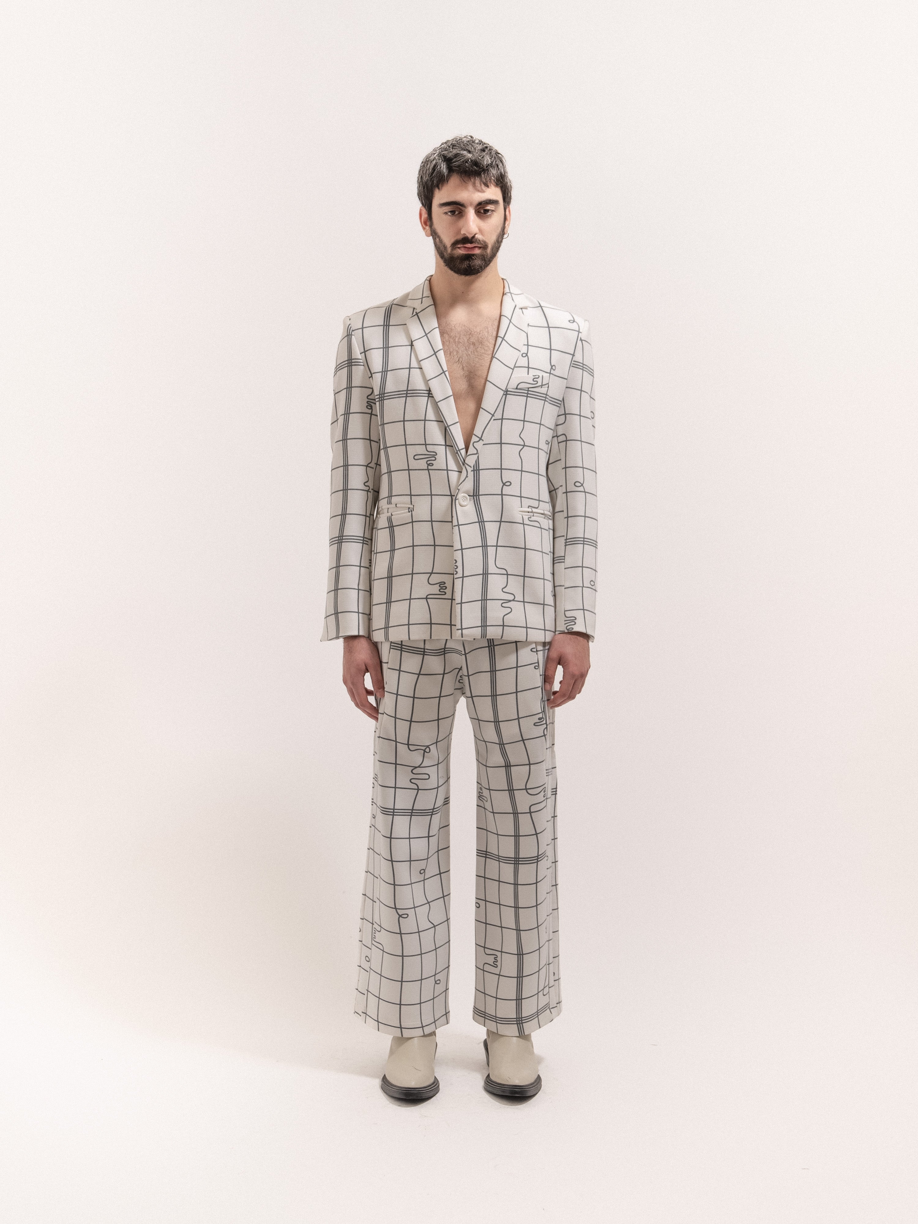 Men Grid Print Suit