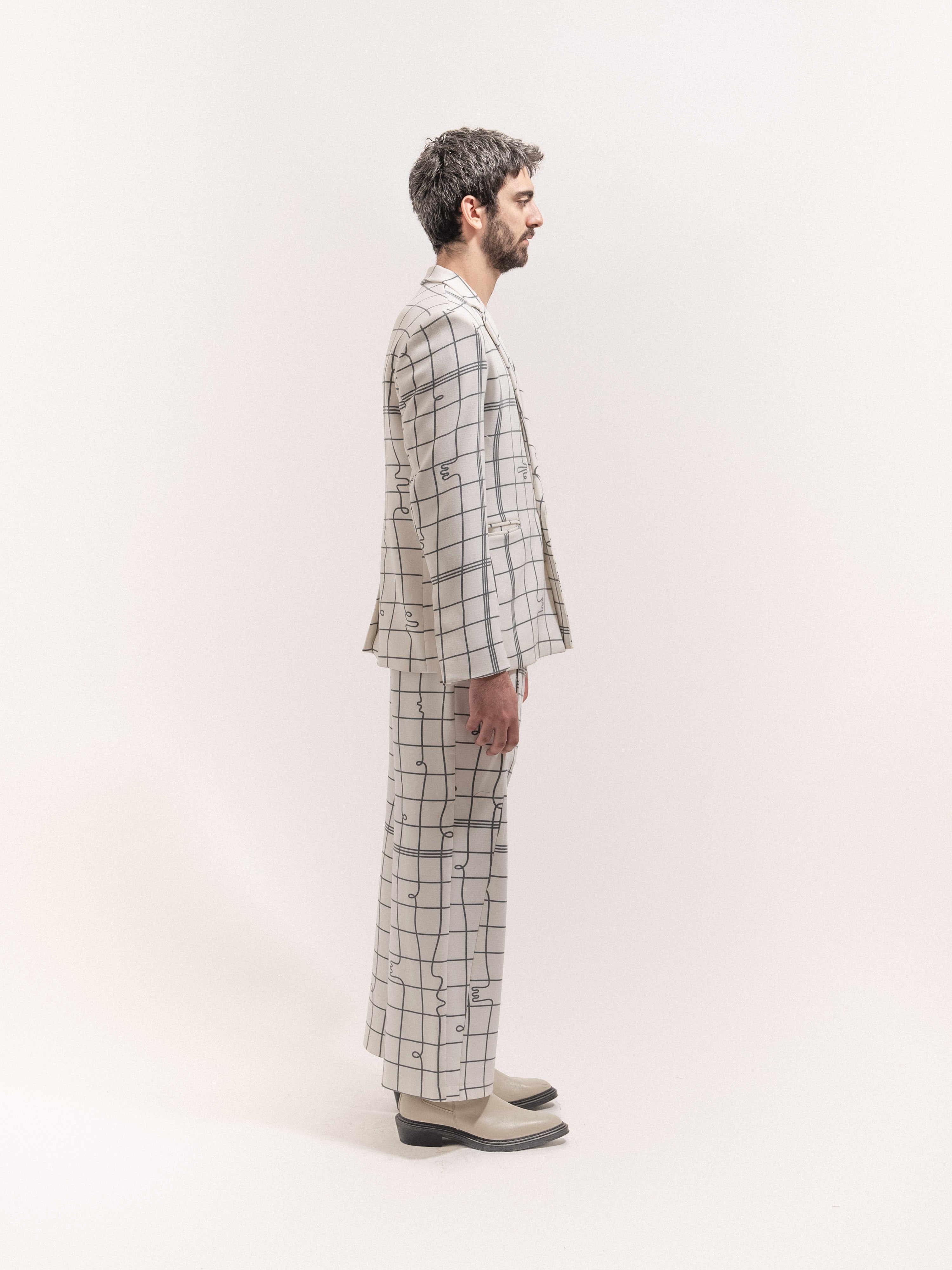 Men Grid Print Suit